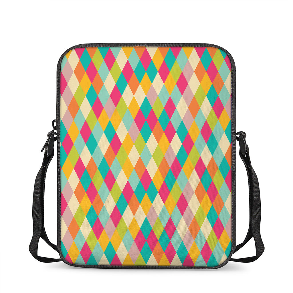 Retro Harlequin Pattern Print Rectangular Crossbody Bag