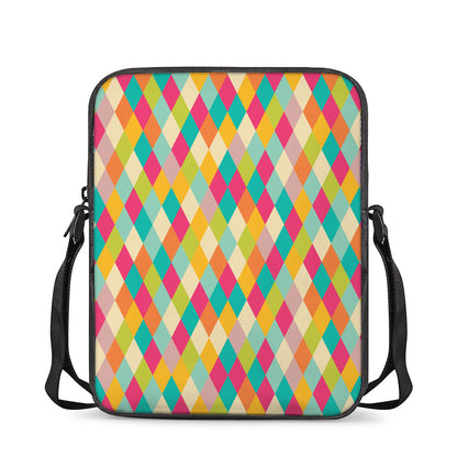 Retro Harlequin Pattern Print Rectangular Crossbody Bag
