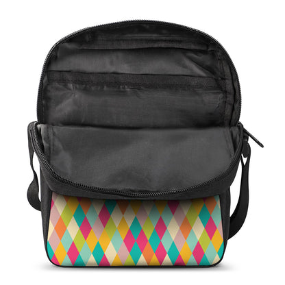 Retro Harlequin Pattern Print Rectangular Crossbody Bag