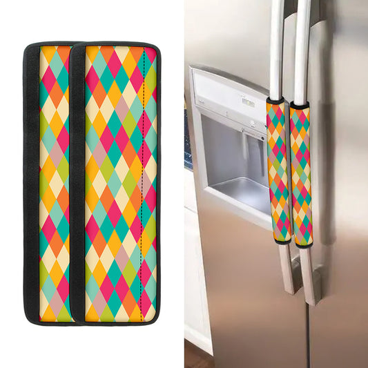 Retro Harlequin Pattern Print Refrigerator Handle Covers
