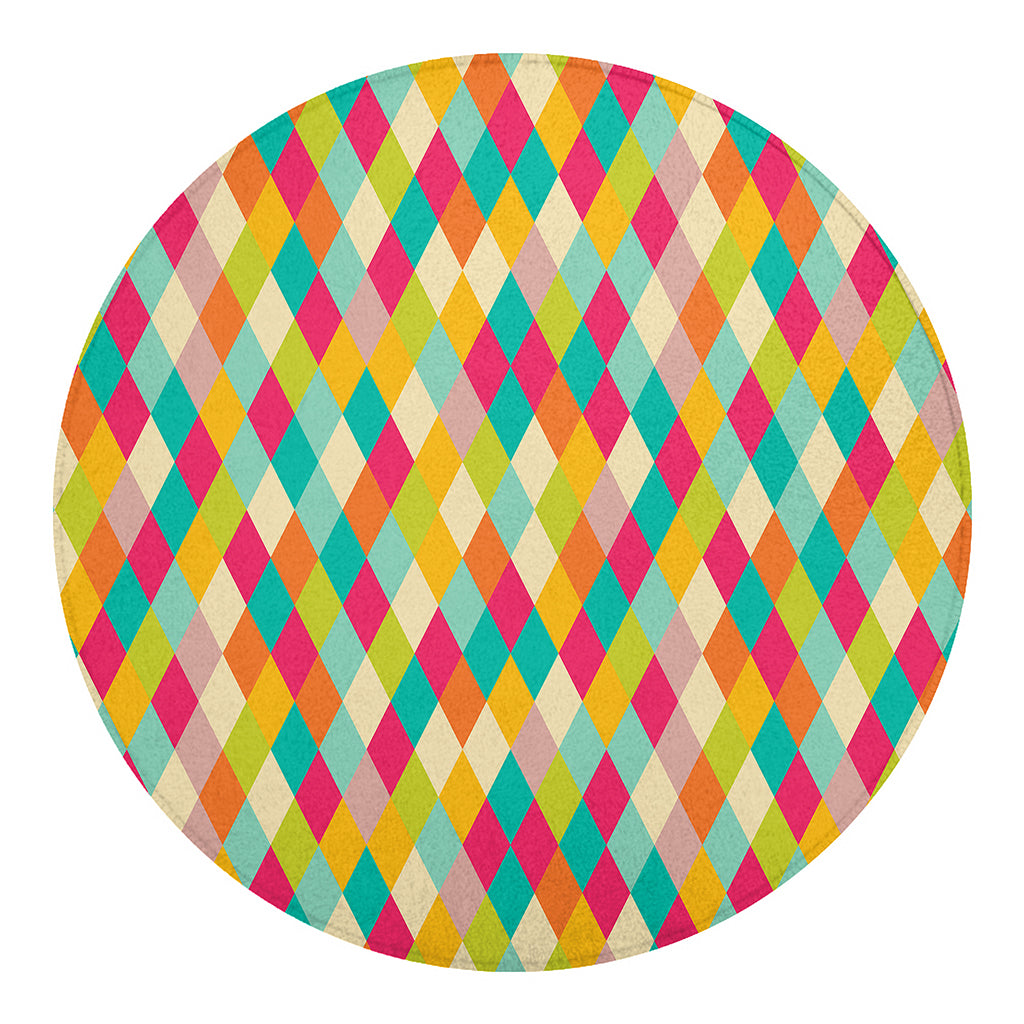 Retro Harlequin Pattern Print Round Blanket