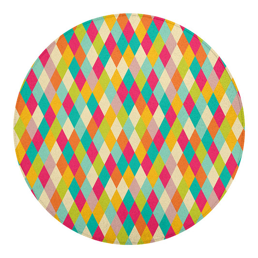 Retro Harlequin Pattern Print Round Blanket