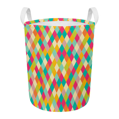 Retro Harlequin Pattern Print Round Laundry Basket