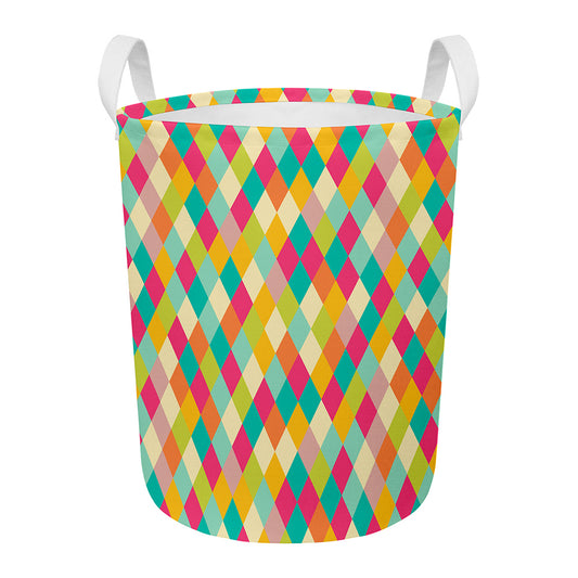 Retro Harlequin Pattern Print Round Laundry Basket