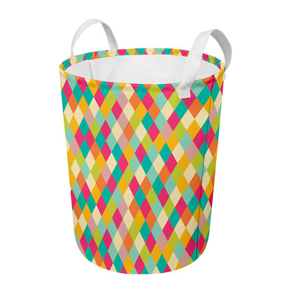 Retro Harlequin Pattern Print Round Laundry Basket