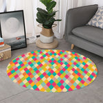 Retro Harlequin Pattern Print Round Rug