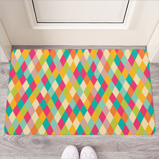 Retro Harlequin Pattern Print Rubber Doormat