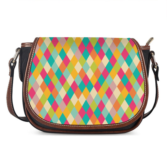 Retro Harlequin Pattern Print Saddle Bag