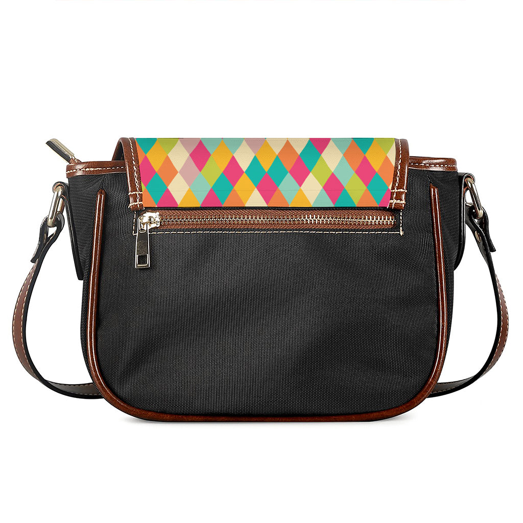 Retro Harlequin Pattern Print Saddle Bag