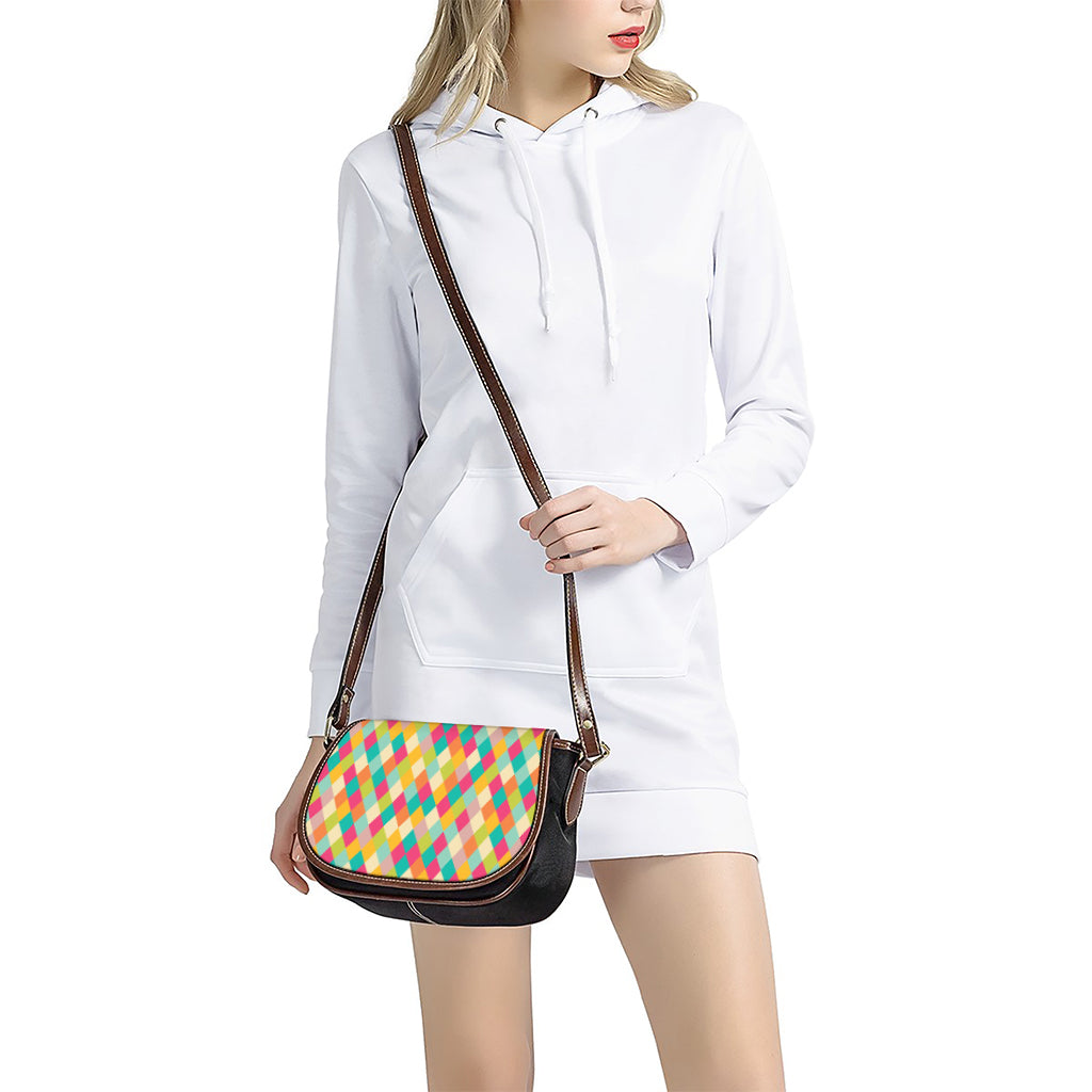 Retro Harlequin Pattern Print Saddle Bag