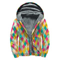 Retro Harlequin Pattern Print Sherpa Lined Zip Up Hoodie