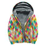 Retro Harlequin Pattern Print Sherpa Lined Zip Up Hoodie