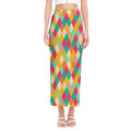 Retro Harlequin Pattern Print Side Slit Maxi Skirt
