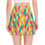 Retro Harlequin Pattern Print Side Slit Mini Skirt