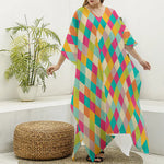 Retro Harlequin Pattern Print Silk V-Neck Kaftan Dress