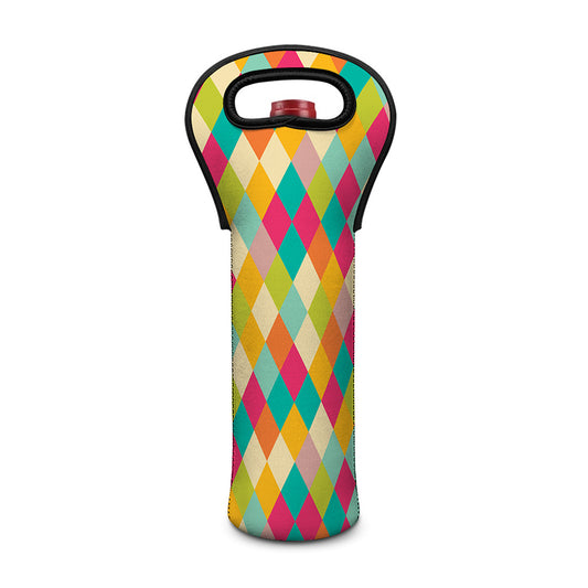 Retro Harlequin Pattern Print Single Neoprene Wine Tote