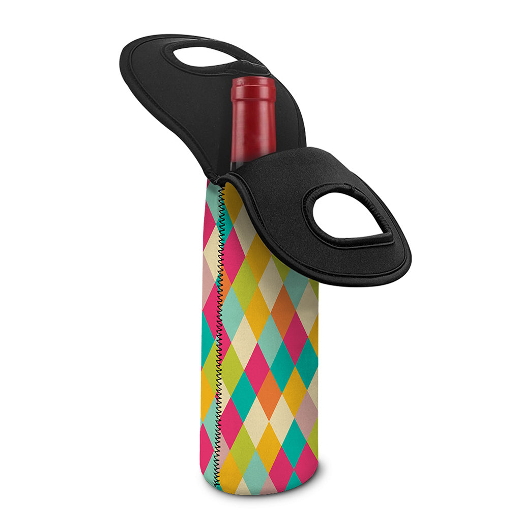 Retro Harlequin Pattern Print Single Neoprene Wine Tote