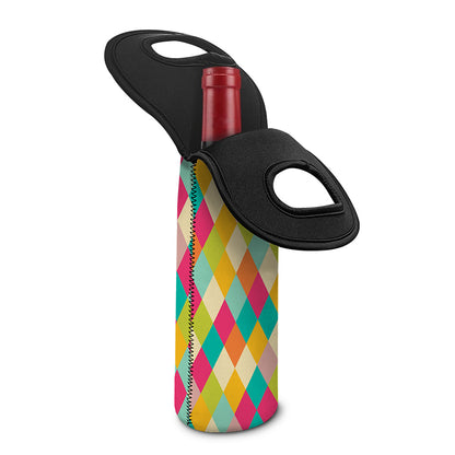 Retro Harlequin Pattern Print Single Neoprene Wine Tote