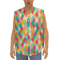 Retro Harlequin Pattern Print Sleeveless Baseball Jersey