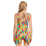 Retro Harlequin Pattern Print Sleeveless One Piece Swimsuit