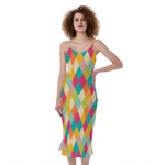 Retro Harlequin Pattern Print Slim Fit Midi Cami Dress
