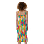 Retro Harlequin Pattern Print Slim Fit Midi Cami Dress