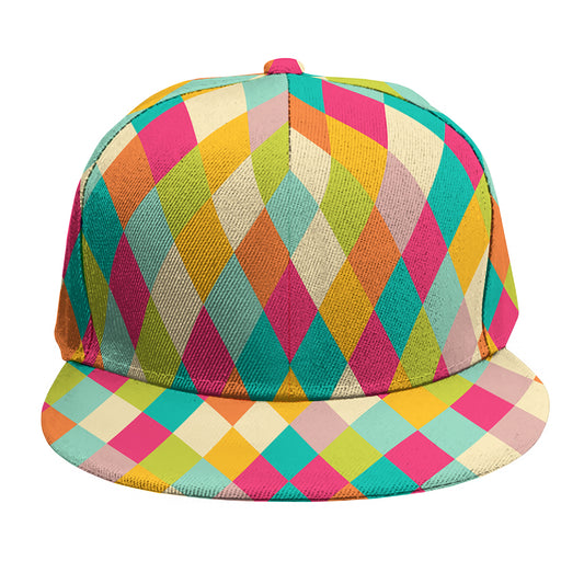 Retro Harlequin Pattern Print Snapback Cap