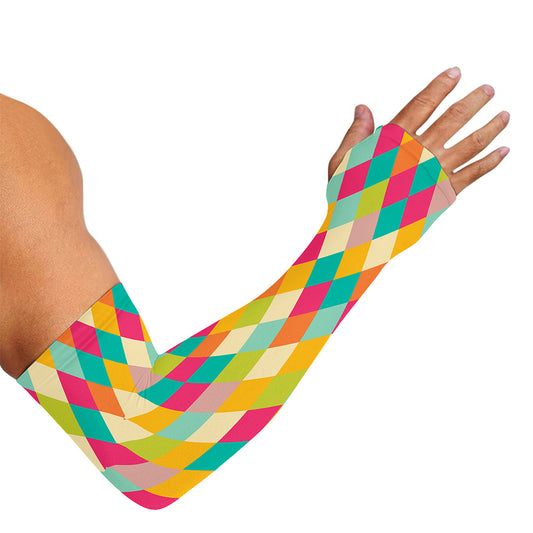 Retro Harlequin Pattern Print Sun Protection Arm Sleeves