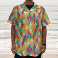 Retro Harlequin Pattern Print Textured Short Sleeve Shirt