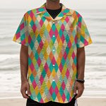 Retro Harlequin Pattern Print Textured Short Sleeve Shirt