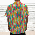 Retro Harlequin Pattern Print Textured Short Sleeve Shirt