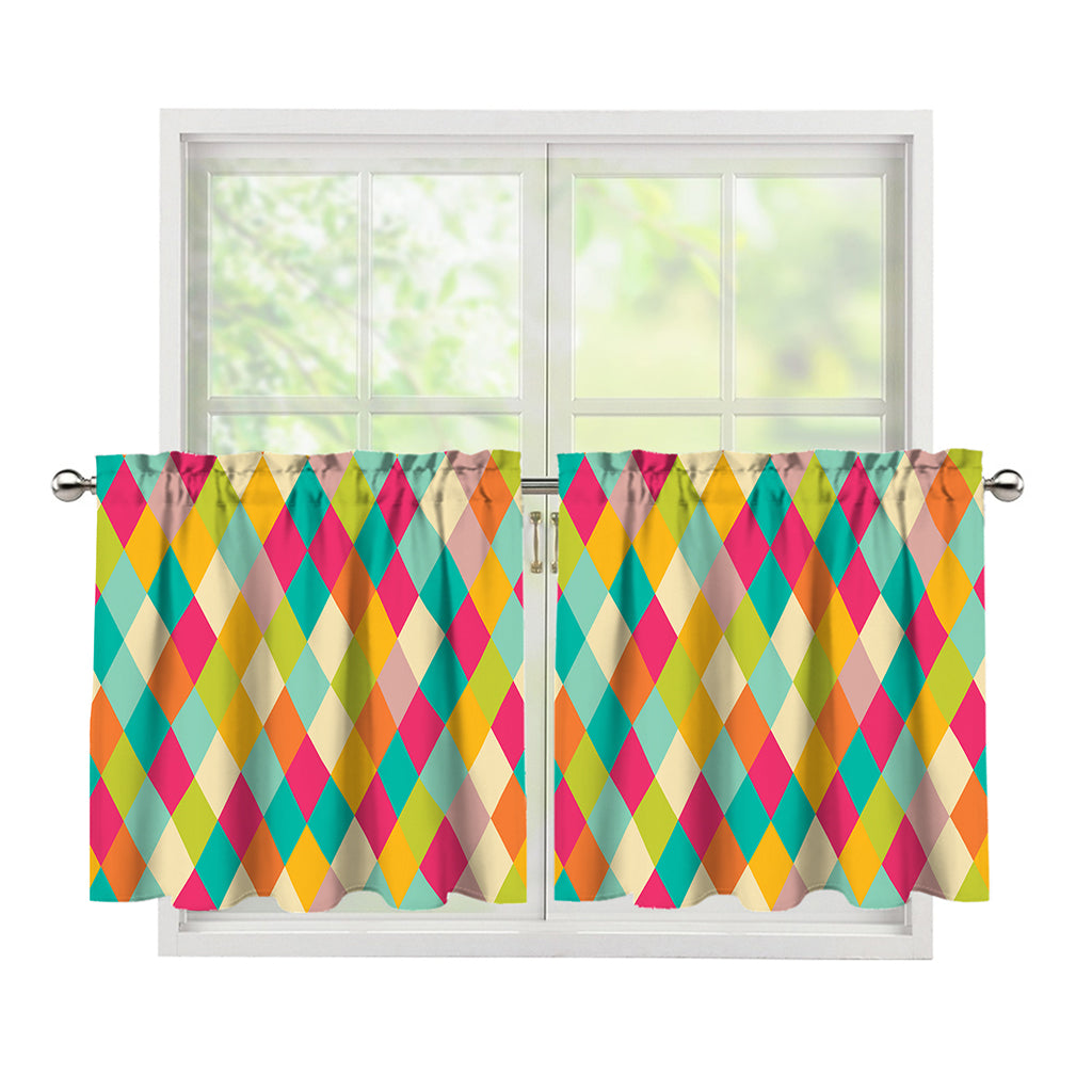 Retro Harlequin Pattern Print Tier Curtains