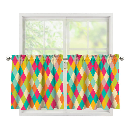 Retro Harlequin Pattern Print Tier Curtains