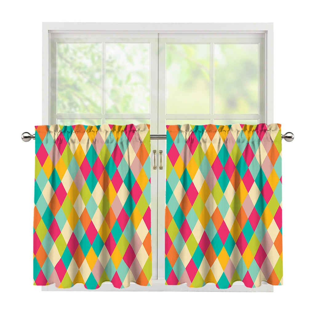 Retro Harlequin Pattern Print Tier Curtains