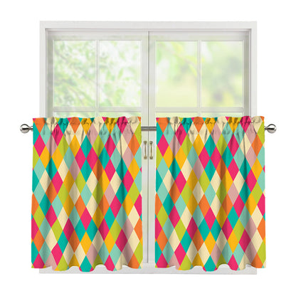 Retro Harlequin Pattern Print Tier Curtains