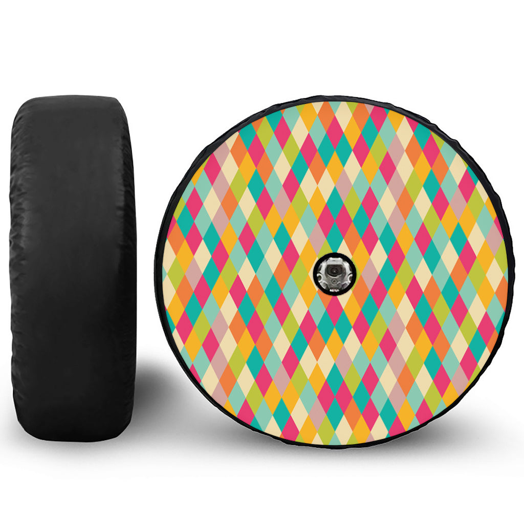 Retro Harlequin Pattern Print Tire Cover With Camera Hole