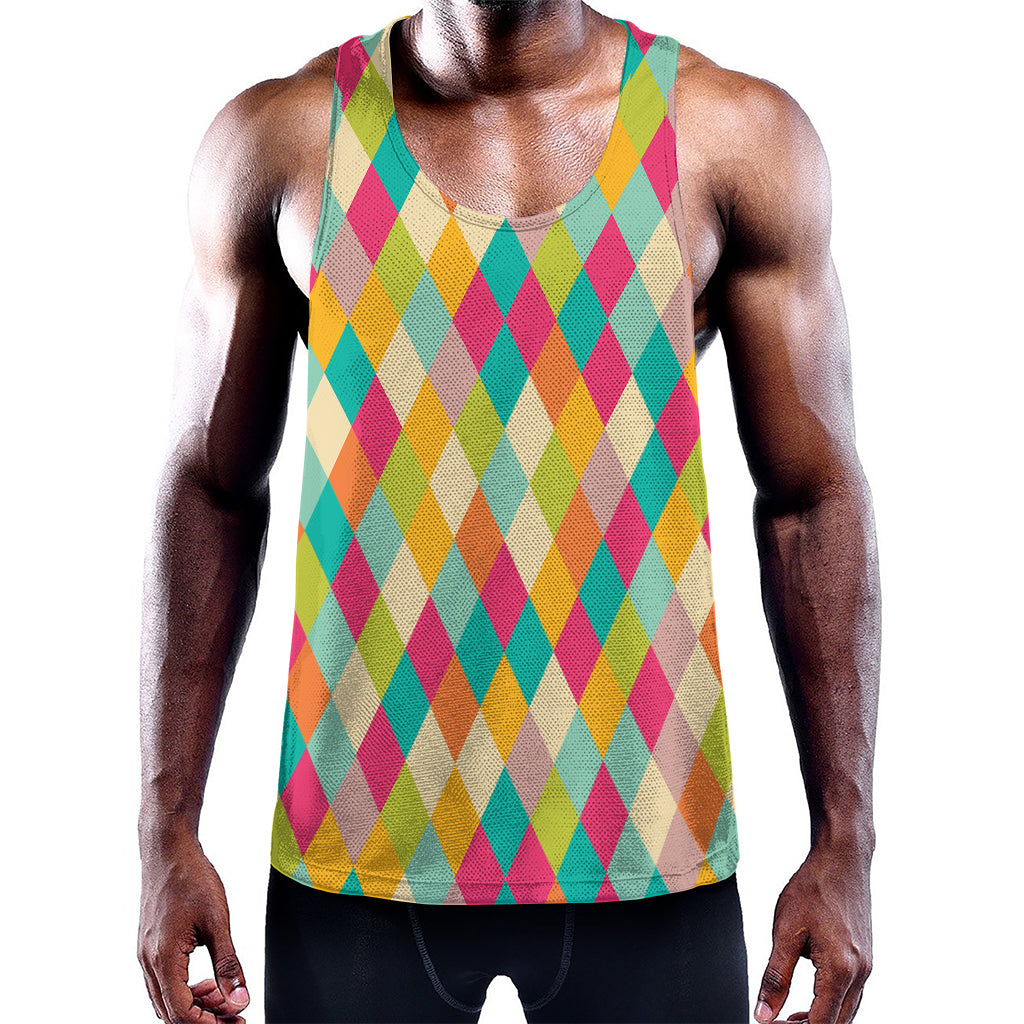 Retro Harlequin Pattern Print Training Tank Top