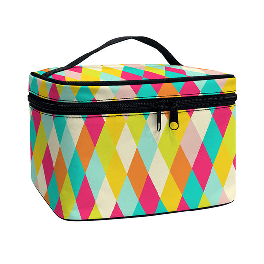 Retro Harlequin Pattern Print Travel Makeup Bag