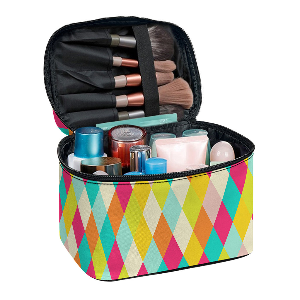 Retro Harlequin Pattern Print Travel Makeup Bag