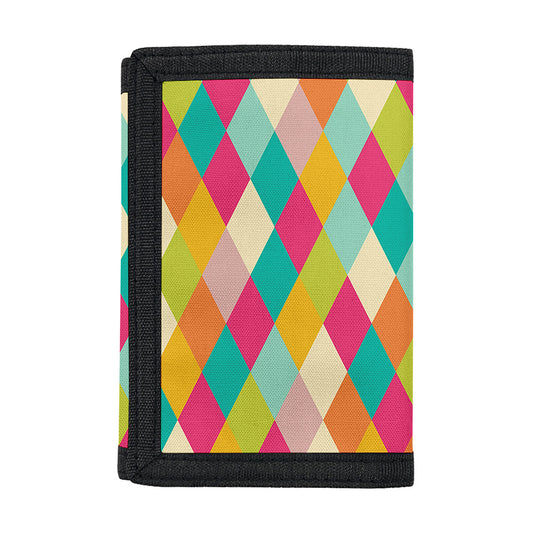 Retro Harlequin Pattern Print Trifold Wallet
