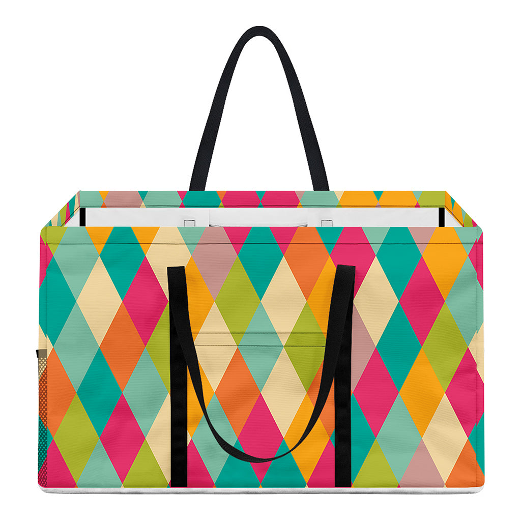 Retro Harlequin Pattern Print Utility Tote Bag