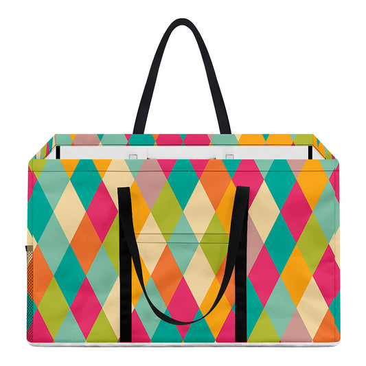 Retro Harlequin Pattern Print Utility Tote Bag
