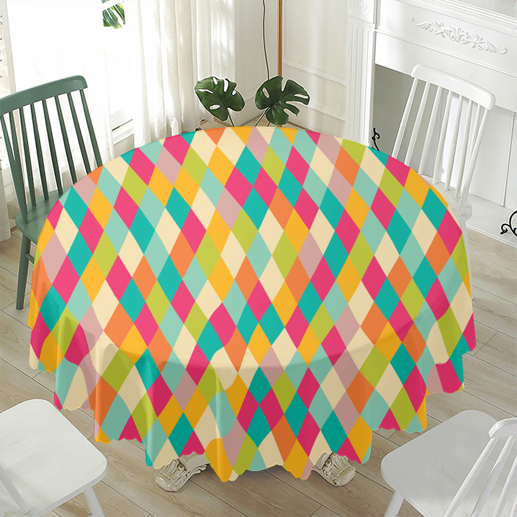 Retro Harlequin Pattern Print Waterproof Round Tablecloth