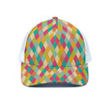Retro Harlequin Pattern Print White Mesh Trucker Hat