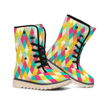 Retro Harlequin Pattern Print Winter Boots