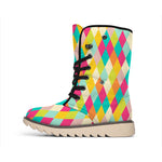 Retro Harlequin Pattern Print Winter Boots