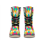 Retro Harlequin Pattern Print Winter Boots