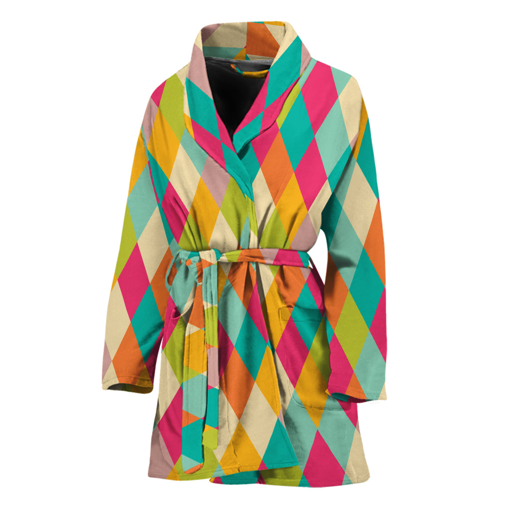Retro Harlequin Pattern Print Women's Bathrobe