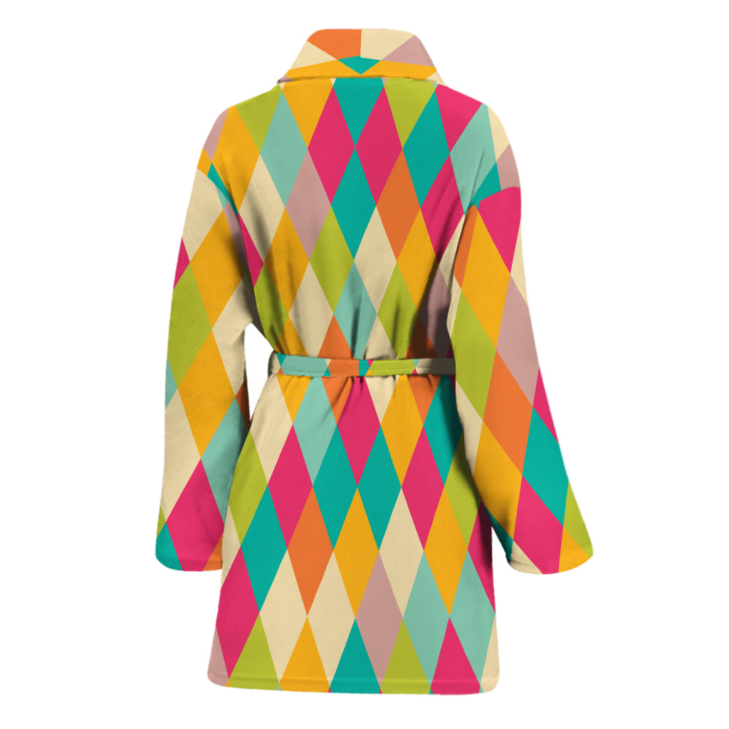 Retro Harlequin Pattern Print Women's Bathrobe