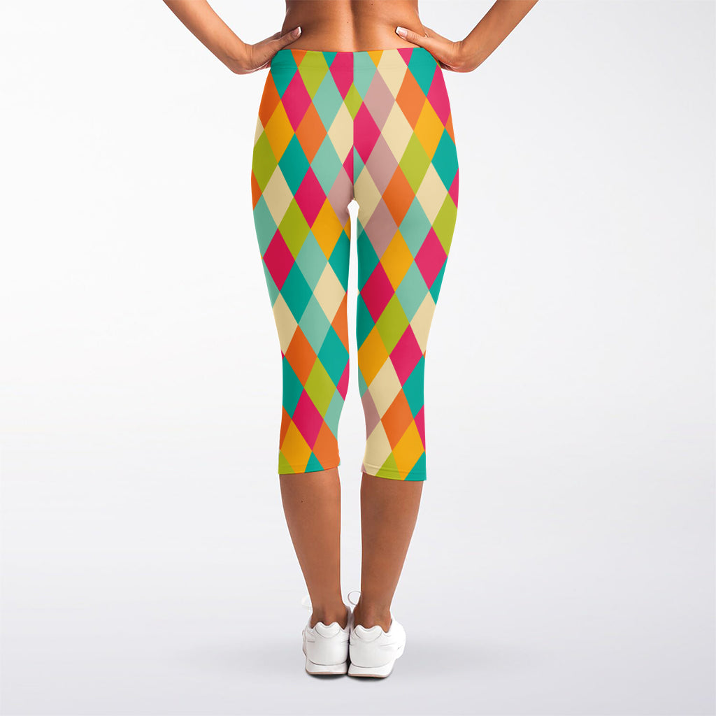 Retro Harlequin Pattern Print Women's Capri Leggings